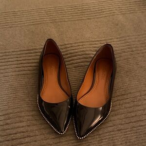 Coach Black Patent Leather Pointed Flats with Stud Accents